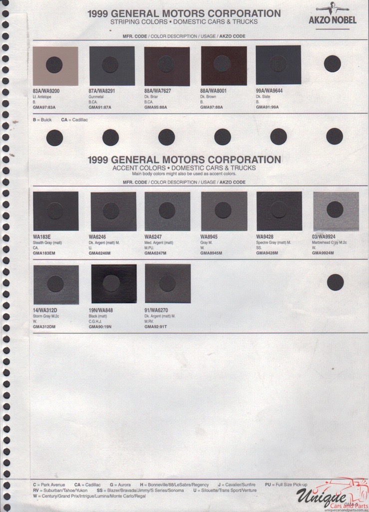 1999 General Motors Paint Charts Akzo 5